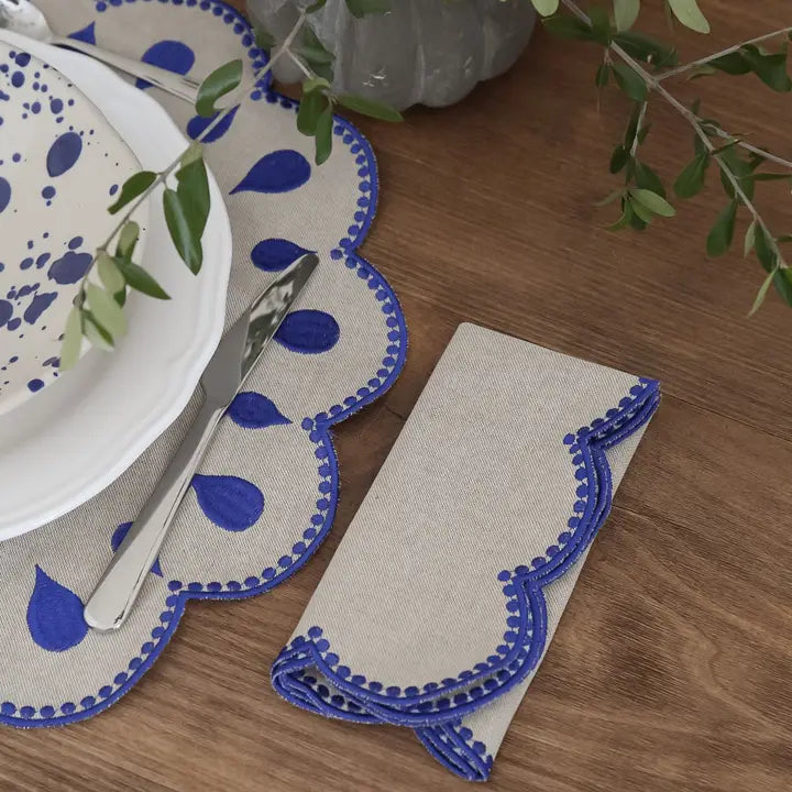 Cobalt Embroidered Scalloped Napkins (Set of 6)