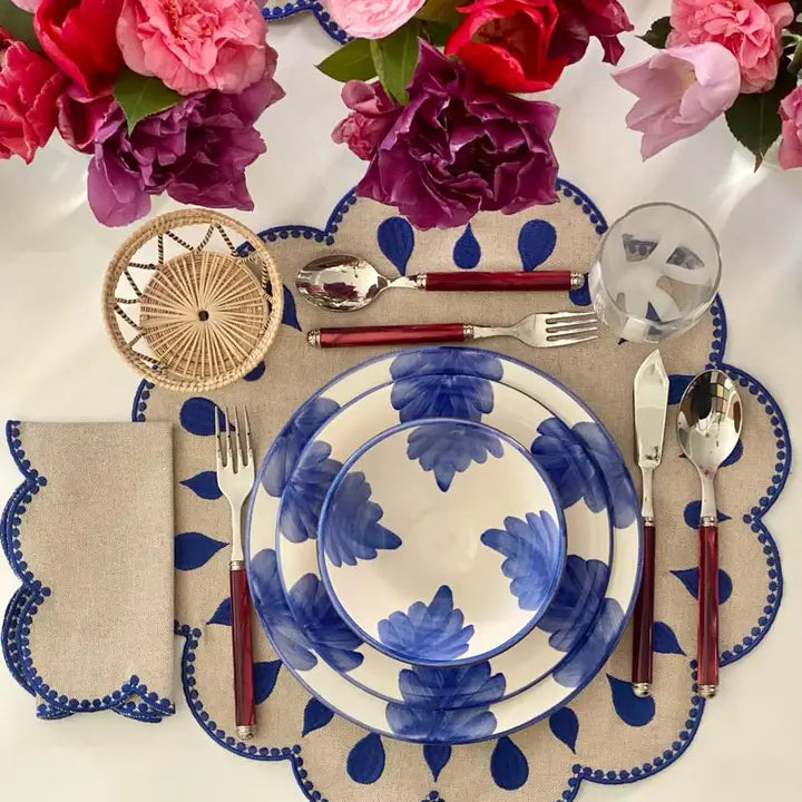 Cobalt Embroidered Scalloped Napkins (Set of 6)